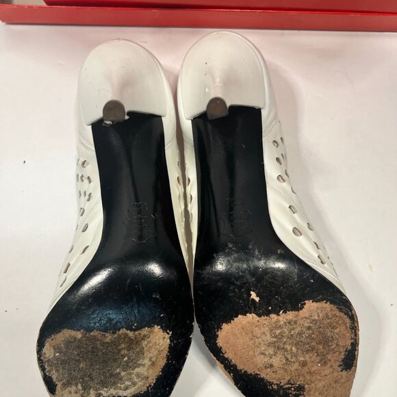 CHARLES JOURDAN PARIS White Perforated Leather Open Toe Women's Heels 7-1/2 - Picture 11 of 11